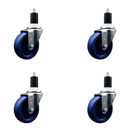 Service Caster 4'' SS Solid Poly Wheel Swivel 1-1/2'' Expanding Stem Caster Set, 4PK SCC-SSEX20S414-SPUS-112-4